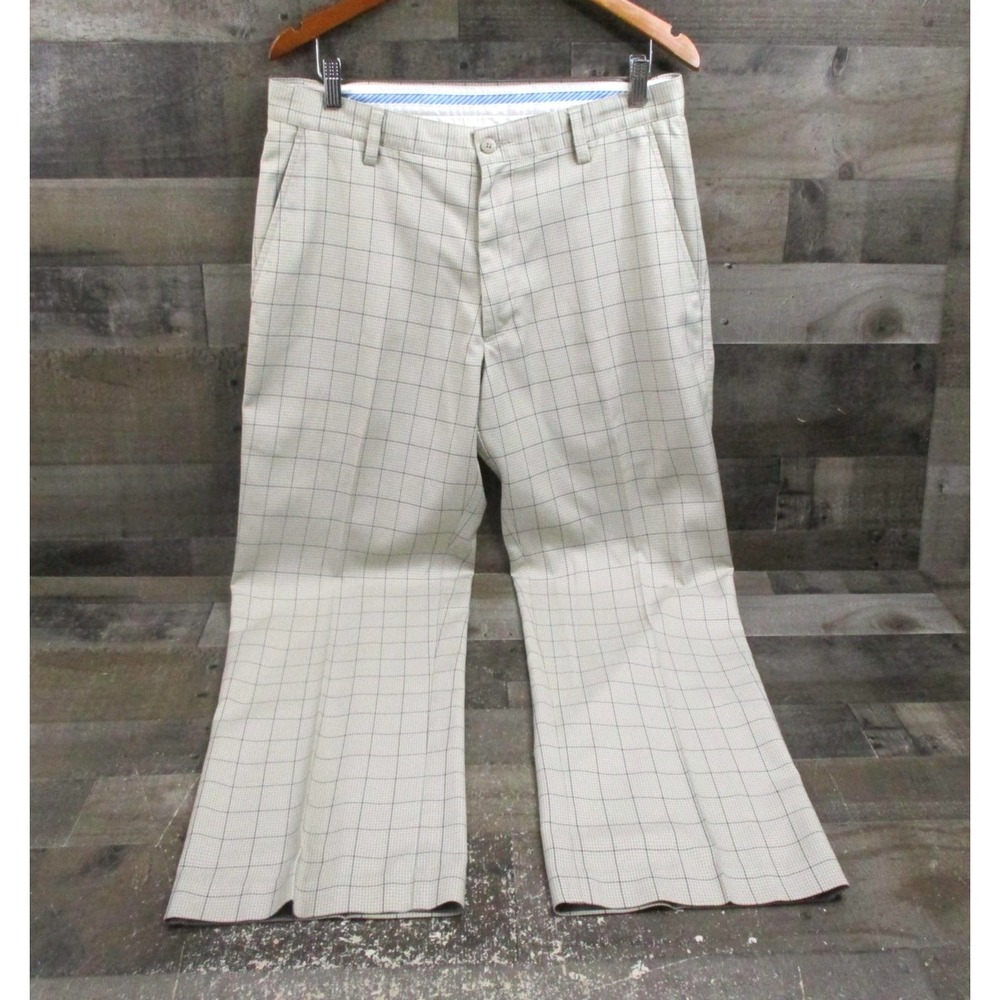 FootJoy Pants Mens 34x32 Beige Grid Check Golf Dress Pants Polyester Stretch FJ